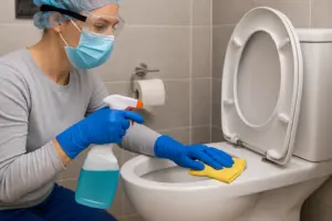 استفاده از دستکش و ماسک در ضد عفونی کردن سرویس بهداشتی